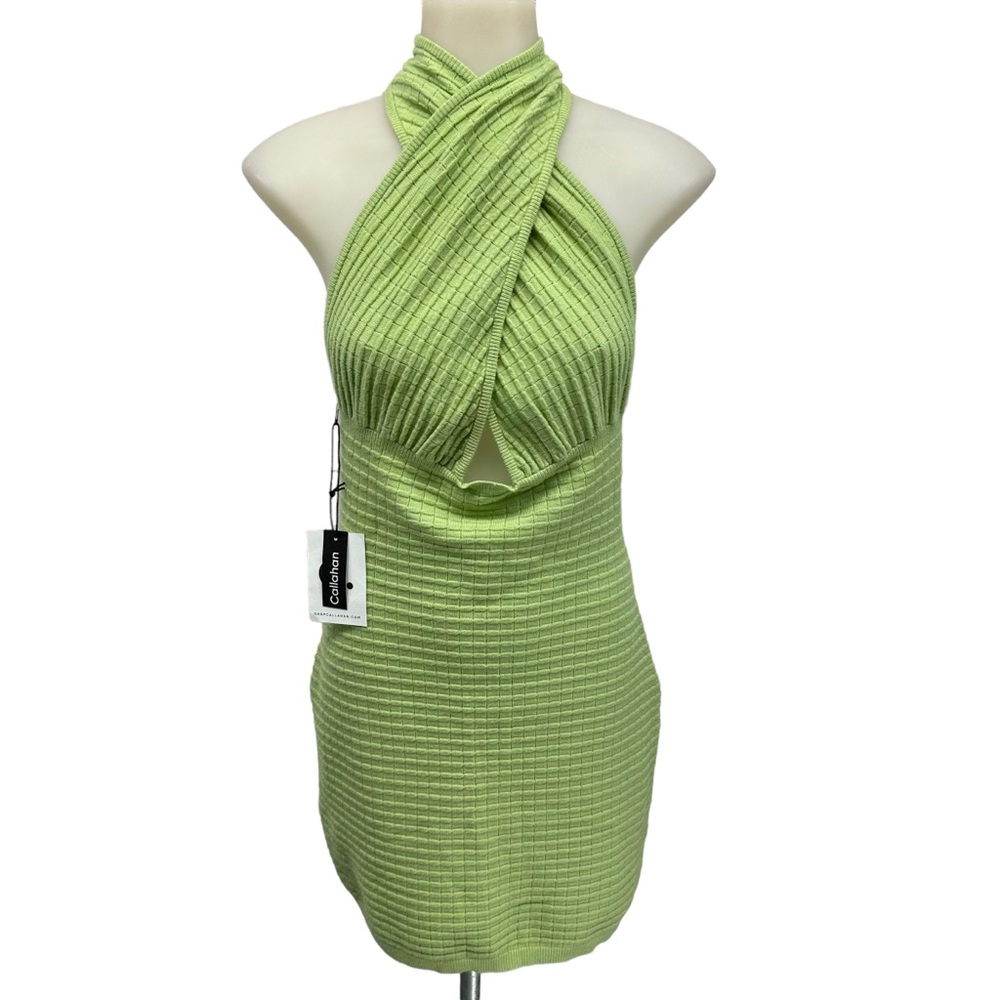 Callahan Knitwear Mimi Mini Halter Knit Dress Apple Green Medium - Picture 2 of 14